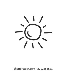 Sun hand drawn icon. Sun line icon. Sunshine vector sign. EPS 10 sunny symbol. Weather forecast sun outline sign design. Sunlight with ray pictogram