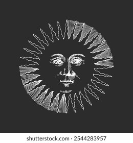 The Sun, hand drawn illustration in engraving style, vintage symbol in vector
