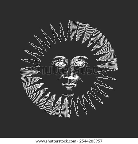 The Sun, hand drawn illustration in engraving style, vintage symbol in vector