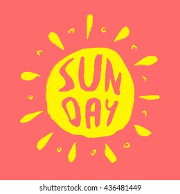Sun with hand drawn letters. Vector summer print for clothes. 