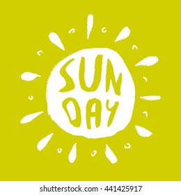 Sun with hand drawn letters. Vector summer print for clothes. 
