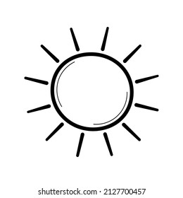 Sun. Hand drawn sketch icon. Symbol of the sunny weather. Isolated vector illustration in doodle line style.