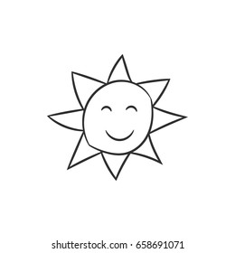 Sun in hand drawn style for cards, fabric and nursery decor. Vector illustration. Isolated on white background