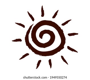 Sun hand drawn symbol. Sun icon as spiral on isolated background. Children's drawing. Black color. Vector illustration