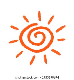 Símbolo dibujado a mano por el sol. Icono de sol como espiral en fondo aislado. Dibujo infantil. Color negro. Ilustración del vector