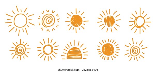 Sun hand drawn, vector doodle