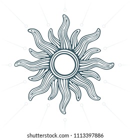 Sun. Sun hand drawn vector illustration.
Sun sketch drawing symbol in vintage style.
