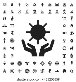 Sun in hand icon illustration isolated vector sign symbol
