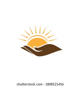 Sonne mit handem Logo im flachen Stil, handliches Sonnensymbol, Vektordatei