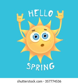 Sun hand rock n roll icon vector illustration. Spring or summer Rock concert poster design template or greeting card