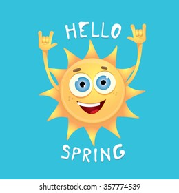 Sun hand rock n roll icon vector illustration. Spring or summer Rock concert poster design template or greeting card