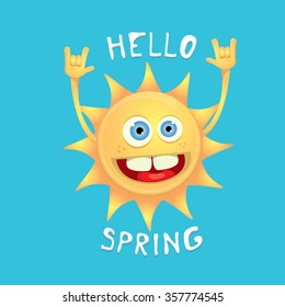 Sun hand rock n roll icon vector illustration. Spring or summer Rock concert poster design template or greeting card