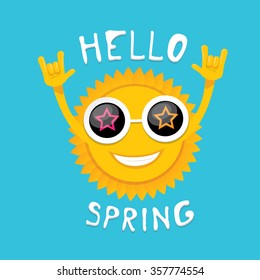 Sun hand rock n roll icon vector illustration. Spring or summer Rock concert poster design template or greeting card