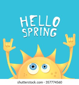 Sun hand rock n roll icon vector illustration. Spring or summer Rock concert poster design template or greeting card