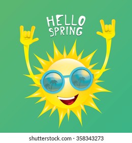 Sun hand rock n roll icon vector illustration. Spring or summer Rock concert poster design template or greeting card. Hello spring