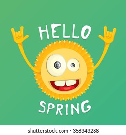 Sun hand rock n roll icon vector illustration. Spring or summer Rock concert poster design template or greeting card. Hello spring