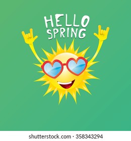 Sun hand rock n roll icon vector illustration. Spring or summer Rock concert poster design template or greeting card. Hello spring