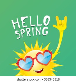 Sun hand rock n roll icon vector illustration. Spring or summer Rock concert poster design template or greeting card. Hello spring