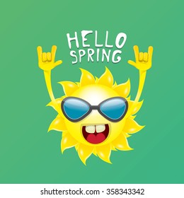 Sun hand rock n roll icon vector illustration. Spring or summer Rock concert poster design template or greeting card. Hello spring