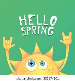 Sun hand rock n roll icon vector illustration. Spring or summer Rock concert poster design template or greeting card. Hello spring
