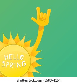 Sun hand rock n roll icon vector illustration. Spring or summer Rock concert poster design template or greeting card. Hello spring