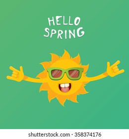 Sun hand rock n roll icon vector illustration. Spring or summer Rock concert poster design template or greeting card. Hello spring