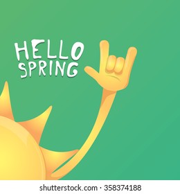 Sun hand rock n roll icon vector illustration. Spring or summer Rock concert poster design template or greeting card. Hello spring