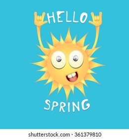 Sun hand rock n roll icon vector illustration. Spring or summer Rock concert poster design template or greeting card. Hello spring