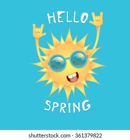Sun hand rock n roll icon vector illustration. Spring or summer Rock concert poster design template or greeting card. Hello spring