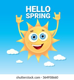 Sun hand rock n roll icon vector illustration. Spring or summer Rock concert poster design template or greeting card. Hello spring