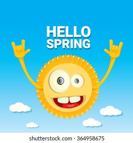Sun hand rock n roll icon vector illustration. Spring or summer Rock concert poster design template or greeting card. Hello spring