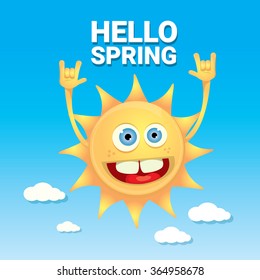 Sun hand rock n roll icon vector illustration. Spring or summer Rock concert poster design template or greeting card. Hello spring