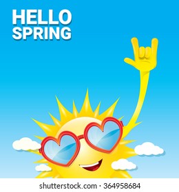 Sun hand rock n roll icon vector illustration. Spring or summer Rock concert poster design template or greeting card. Hello spring