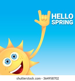 Sun hand rock n roll icon vector illustration. Spring or summer Rock concert poster design template or greeting card. Hello spring