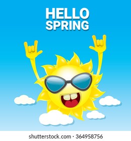 Sun hand rock n roll icon vector illustration. Spring or summer Rock concert poster design template or greeting card. Hello spring