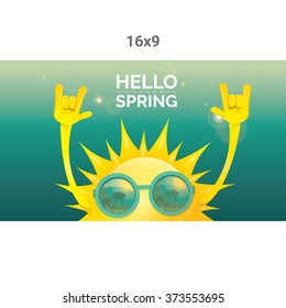 Sun hand rock n roll icon vector illustration. Spring or summer Rock concert poster design template or greeting card
