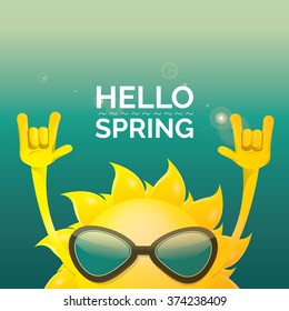 Sun hand rock n roll icon vector illustration. Hello Spring or summer Rock concert poster design template or greeting card