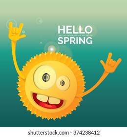 Sun hand rock n roll icon vector illustration. Hello Spring or summer Rock concert poster design template or greeting card