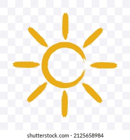 The sun hand-drawn with a brush stroke. Vector grunge clipart isolated on white background.