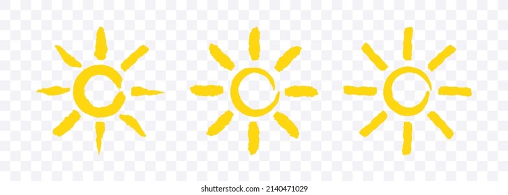 The sun hand-drawn with a brush stroke. Vector grunge clipart isolated on white background.