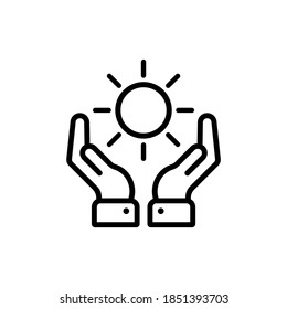Sun in hands line icon in black. Vector EPS 10. Isolated on white background