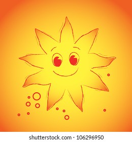 Sun with happy face on the orange background