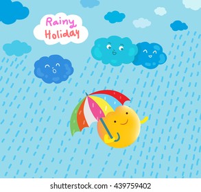 sun happy in rainy holiday vector illustration