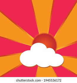 The sun has clouds and orange beams