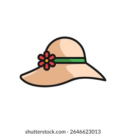 Sun hat or beach hat icon to protect in summer