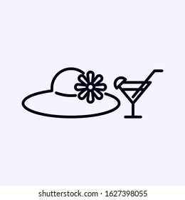Sun hat with cocktail icon isolated