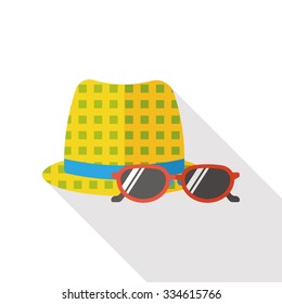 Sun hat and sun glasses flat icon