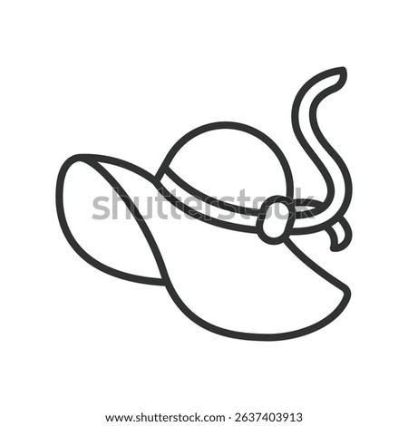 Sun hat, icon in line design. Sun hats, beach hat, summer hats, wide brim, straw hats, headwear, UV protection on white background vector. For the theme: Sun hat editable stroke icon
