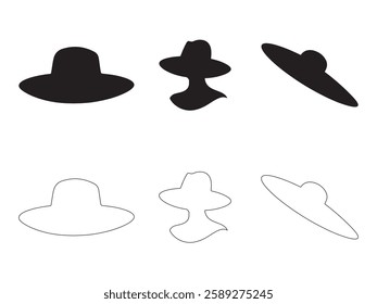 Sun Hat Icon Square Button Set. Pamela Hat vector icon. Hat Silhouettes. Pamela Hat icon simple vector symbol.