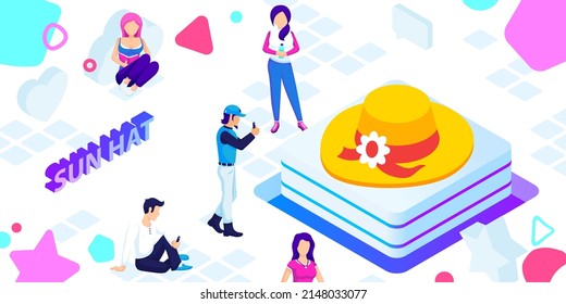 Icono de diseño isométrico de sombrero solar. Ilustración web de vectores. 3.ª colorida concepción